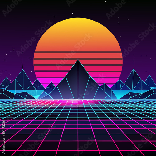 abstract background vector, Retro-futuristic backgrounds with neon grids and sunsets.