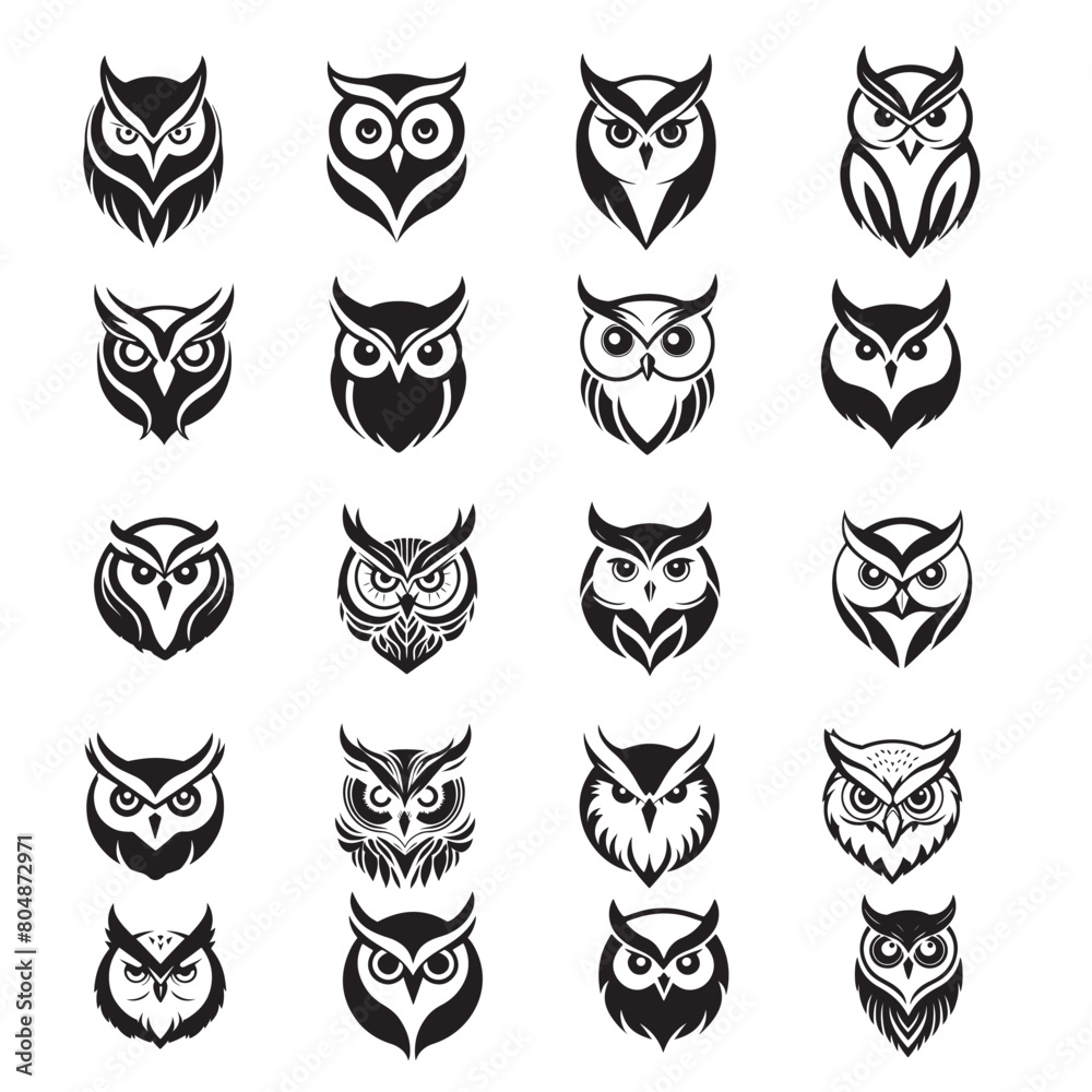 owl vector head logo set with white background, owl logo, owl illustrations owl vector head logo set with white background, owl logo, owl illustrations
