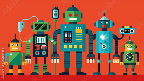 A series of oneofakind sculptures created from discarded electronic parts and wires.. Vector illustration