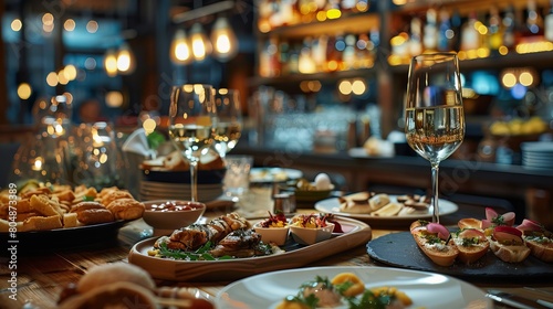 Elegant Restaurant Table Setting  Tapas  Appetizers  Canap  s in Soft  Romantic Ambiance