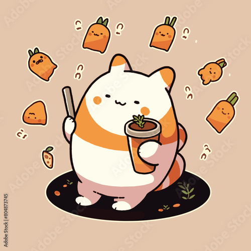 A very cute rabbit with a little carrot.