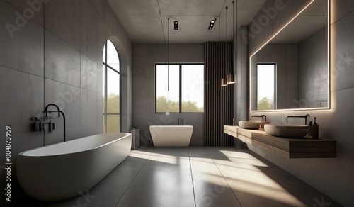 Modern bathroom interior with shower and mirror using an industrial concept