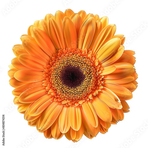 Bright orange Gerbera flowers heads isolated on white background. Blooming Gerbera flower  Top view no shadows. Closeup. Generative Ai