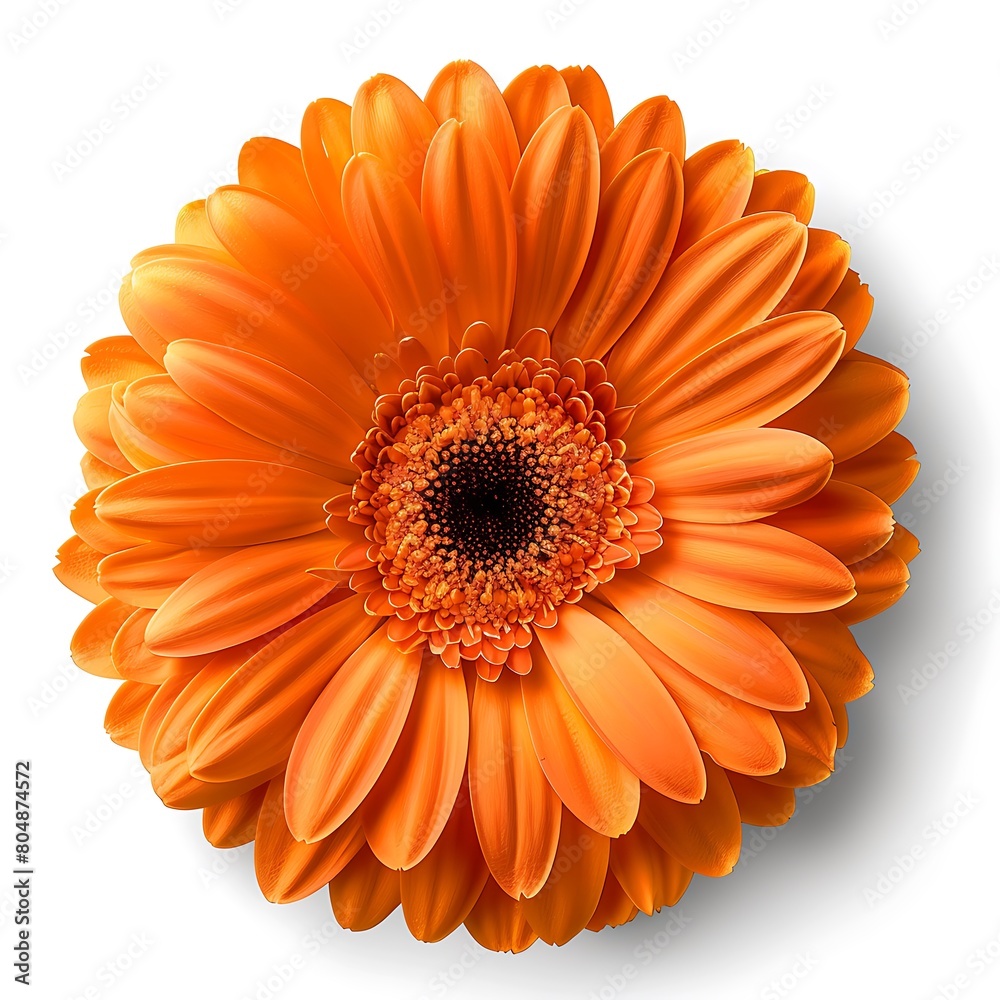 Bright orange Gerbera flowers heads isolated on white background. Blooming Gerbera flower, Top view,no shadows. Closeup. Generative Ai Bright orange Gerbera flowers heads isolated on white background. Blooming Gerbera flower, Top view,no shadows. Closeup. Generative Ai