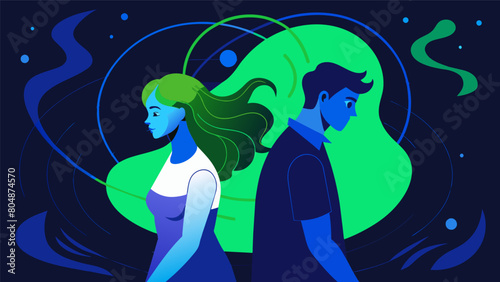 A couple where one partner has depression and the other has anxiety must navigate through their different coping mechanisms and support each other. Vector illustration