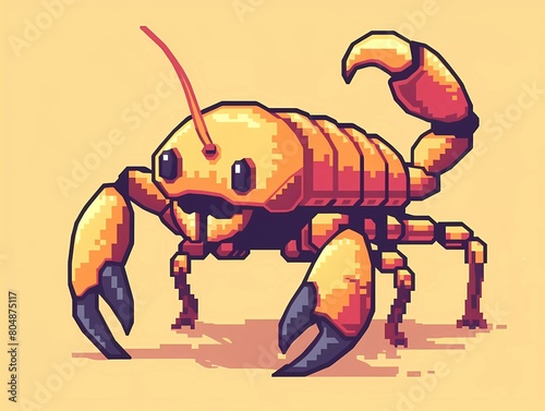 8-bit pixel cute scorpion, pixel art vector illustration.