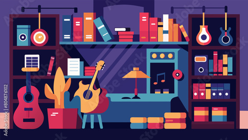 The store was filled with an eclectic mix of genres from jazz and blues to rock and metal appealing to a wide range of music lovers.. Vector illustration