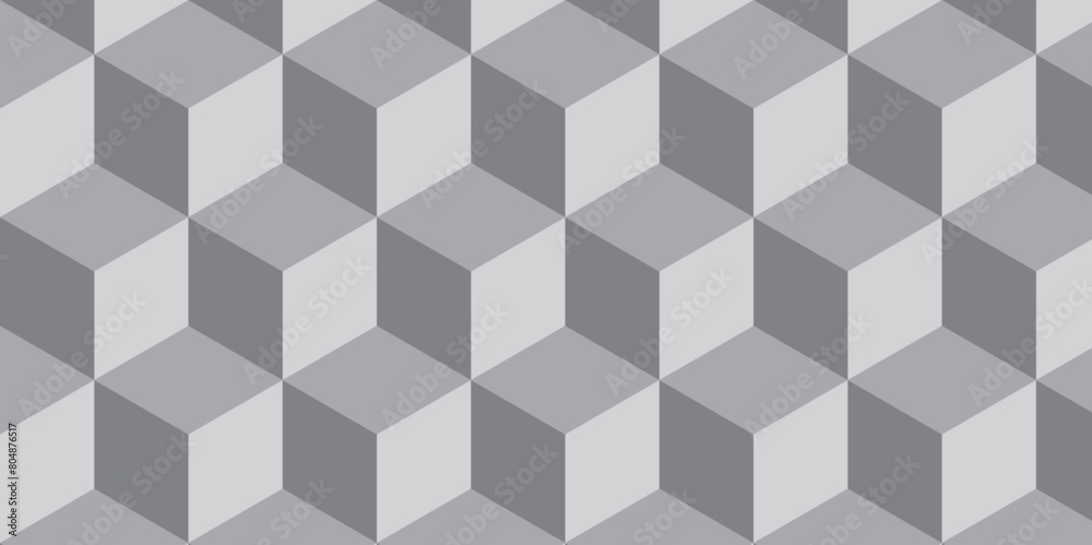 Seamless abstract black and gray stripe rectangles hexagon type cube geometric pattern. modern square diamond mosaic pattern. retro ornament grid tiles and wallpaper used for background. Seamless abstract black and gray stripe rectangles hexagon type cube geometric pattern. modern square diamond mosaic pattern. retro ornament grid tiles and wallpaper used for background.