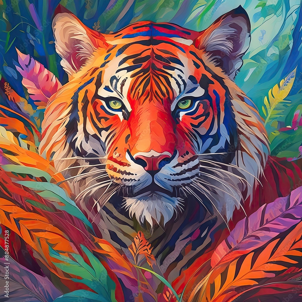 tiger head illustration. tiger head vector. a spotted Tiger with water colorful 