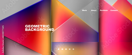 A rectangular publication featuring a geometric background with colorful triangles in tints and shades of magenta, electric blue, and liquid on a gray backdrop