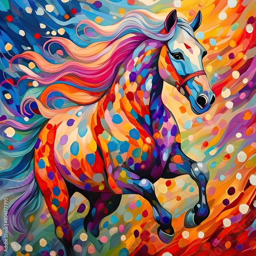 horse of the rainbow. a spotted horse with colorfull