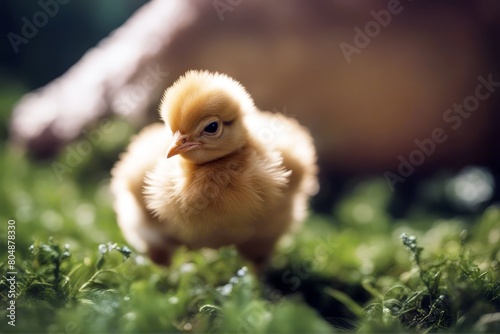 'chicken newborn isolated yellow shell egg bird chick white animal young baby small studio nobody tiny closeup fledgling poultry hairy hen image' photo