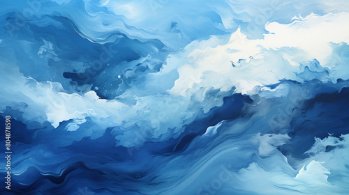 Minimalistic Art of White and Blue Paint Brush Stroke Curvy Background