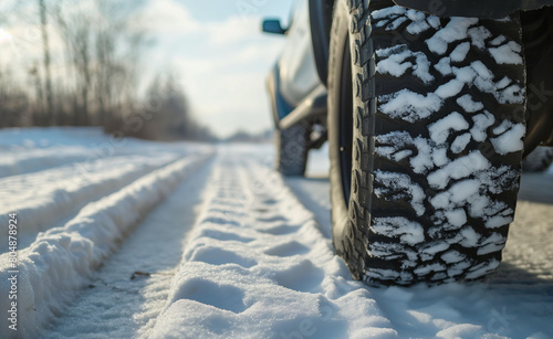 Winter Tires on a Snowy Road: Essential for Safe Cold Weather Driving        © Curioso.Photography