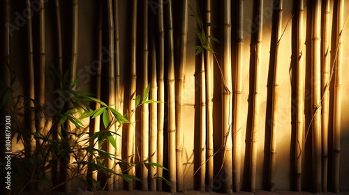 bamboo wall  nature pattern  wood texture  light and shadow  background.