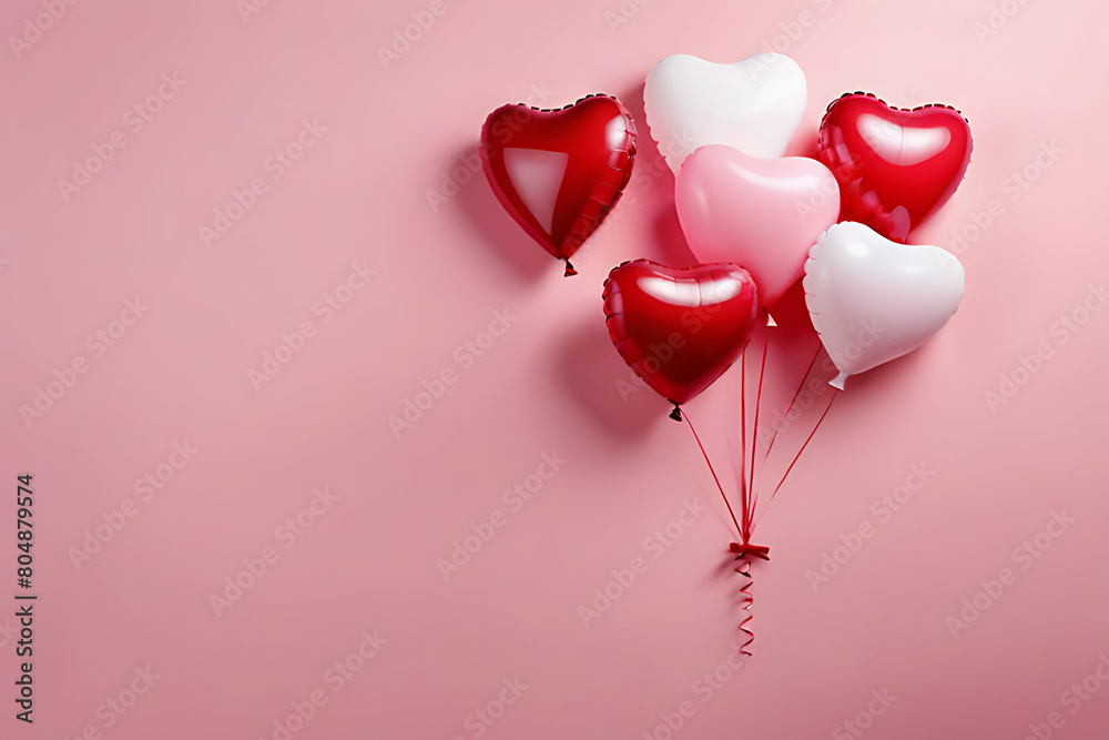 Valentine's day hearts balloons in left side with copy-space background concept, big blank space. Valentine Uplift: Heart Balloons