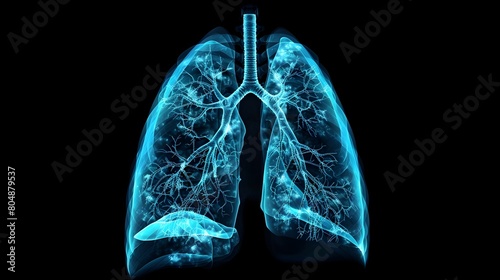 Detailed X Ray Scan of Inflamed and Damaged Human Lungs Affected by Viral Infection photo