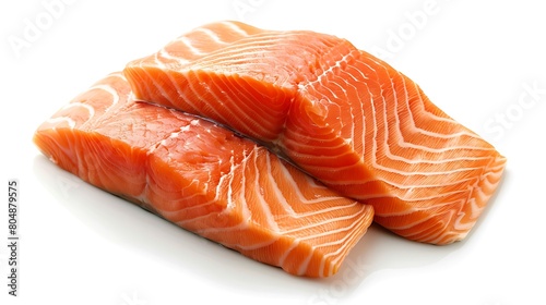 Fresh raw salmon fillet isolated on white background. Generative Ai