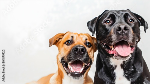 Two Cheerful Canines of Differing Breeds and Sizes Smiling Against a Pristine White Backdrop