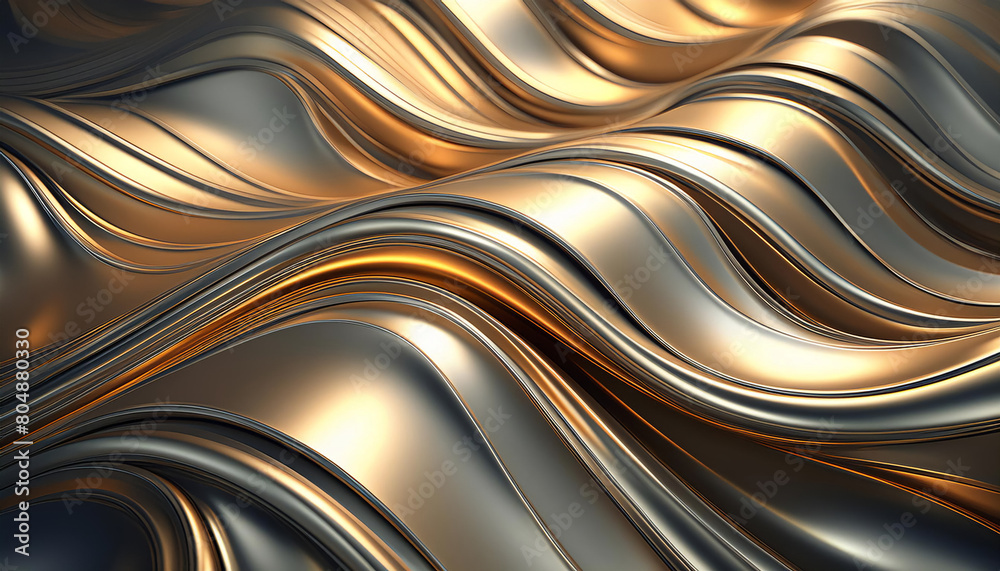 Abstract golden metallic waves texture for luxury, smooth, flowing, modern design.