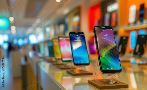 Vibrant Tech Hub: Sleek Smartphones in Modern Store
