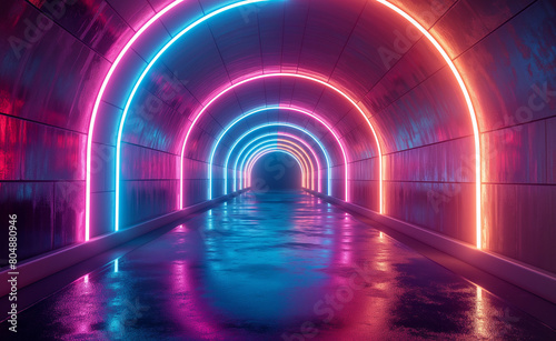 Neon Passage: Illuminated Urban Tunnel