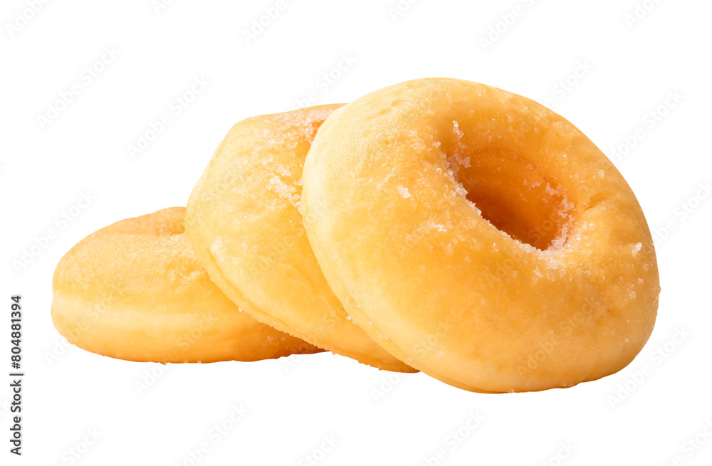 Side view of golden cinnamon donuts in stack isolated with clipping path in png file format