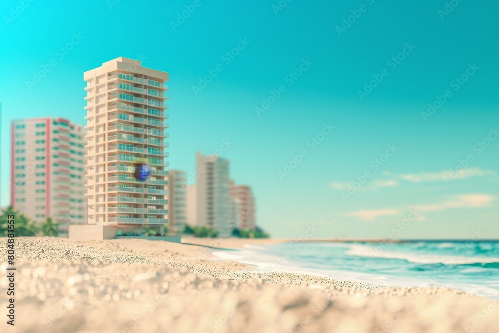 A city skyline with a beach in the background A city skyline with a beach in the background