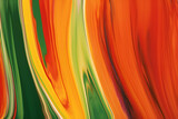 An array of tones, including green, orange, and red, dominate the background of the abstract painting, evoking a sense of movement and vitality reminiscent of a vibrant color palette.