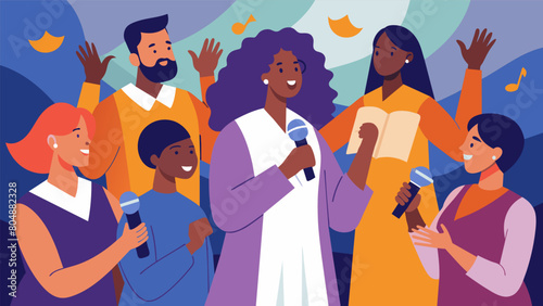 The melodic sounds of a powerful gospel choir serenading the crowd with their uplifting lyrics at a Juneteenth gathering.. Vector illustration