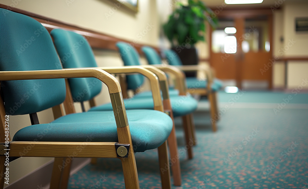 Empty chairs in a waiting area of a medical facility