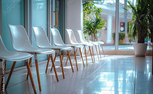 Empty chairs in a waiting area of a medical facility photo