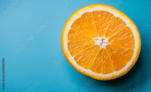 Vibrant Slice  Orange Halved on Blue Surface