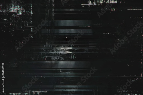 An overlay of VHS noise and glitch effect on black background, scratches and video damage of burnt film strip or hacked pc.