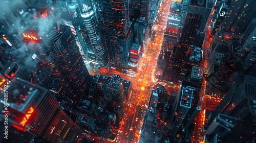 Capture the intricate patterns of bustling financial districts from above in stunning macro photography Illuminate the interactions between finance and urban landscapes with meticu photo