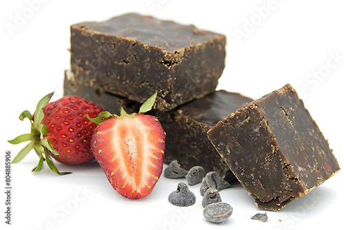 Indulgent dessert dark chocolate fudge with strawberries.