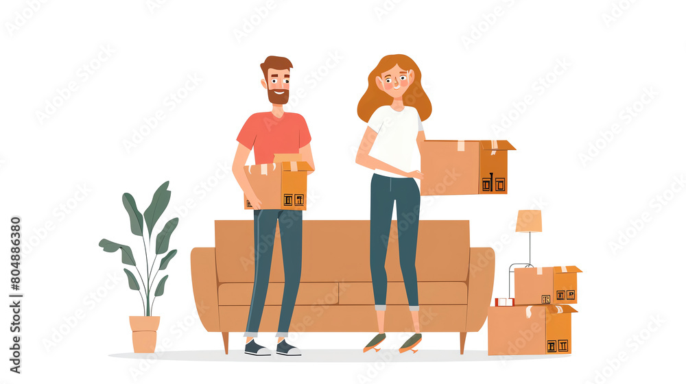 A young couple is moving into their new home. They are excited and happy to start this new chapter in their lives. A young couple is moving into their new home. They are excited and happy to start this new chapter in their lives.