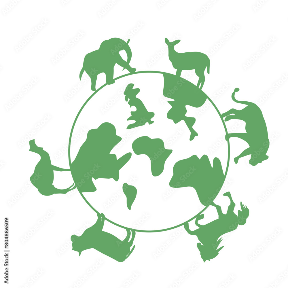illustration of trees and animals walking around the world illustration of trees and animals walking around the world