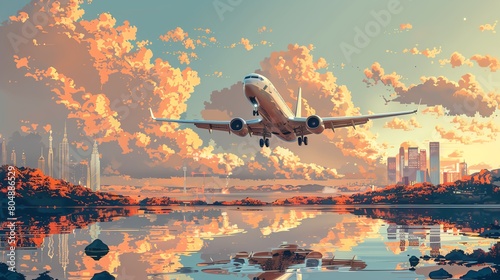 Explore Technology and Nature in Aviation Milestones against a backdrop reminiscent of a digital CG 3D rendering Infuse the scene with dynamic poetry styles that enhance the futuri photo