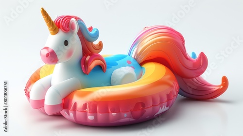 A kid's rubber float in the shape of a cute fairytale horse with horn. Flat modern illustration isolated on white. © DZMITRY