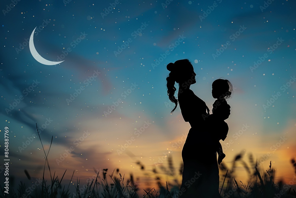 Silhouettes against soft sunsets or starry skies A portrayal of enduring love between Mothers and Children
