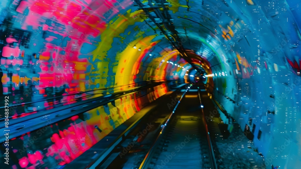 Vibrant Tunnel of Light and Motion Depicting Futuristic Urban Energy and Speed