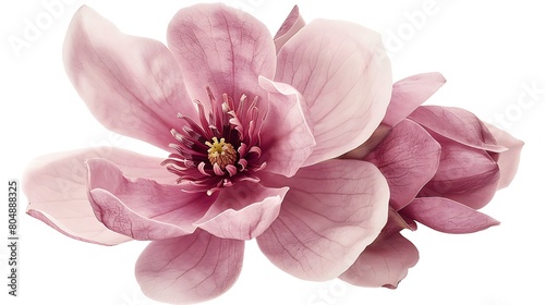 Pink magnolia flower isolated on white background. Generative Ai photo