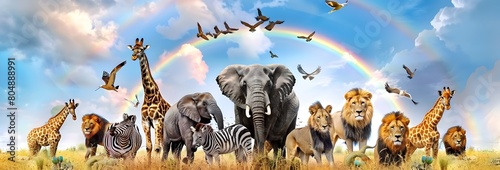 Diverse Wildlife of the African Safari in Vibrant Harmony Amidst Majestic Landscapes and Cloudscapes © pisan thailand