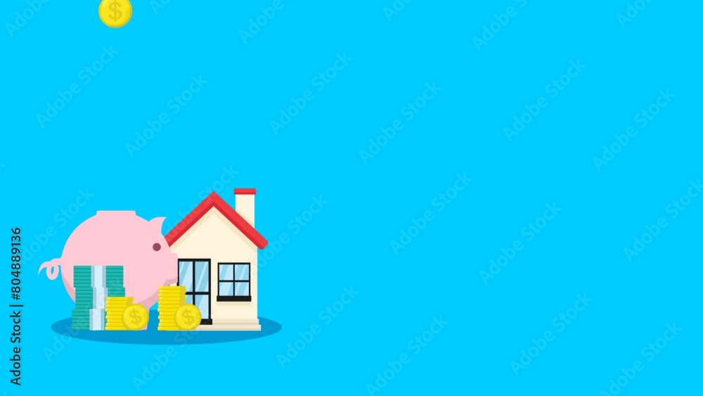 animation on the theme of saving to buy a house or a house installment. animation on the theme of saving to buy a house or a house installment.