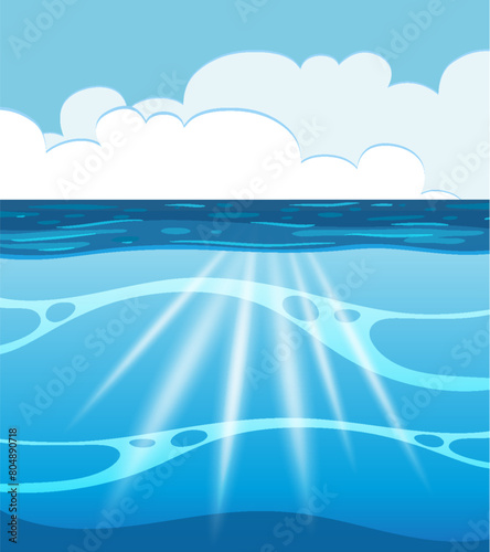 Vector illustration of sunlight piercing through ocean