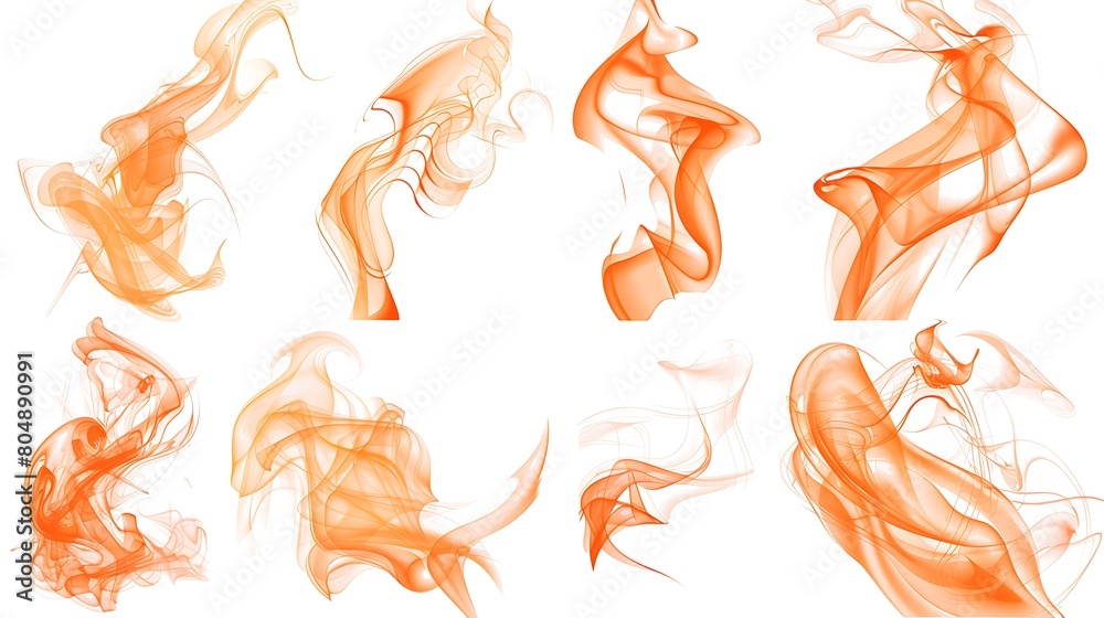 set of orange flames isolated on white background. Generative Ai set of orange flames isolated on white background. Generative Ai
