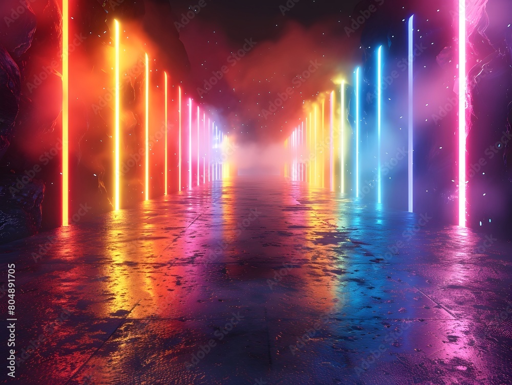 Luminous Spectrum:An Immersive Digital Dreamscape of Captivating Neon Rays and Glowing Lines