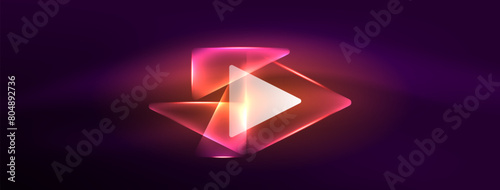 A luminous triangle pointing upwards shines on a deep violet background. The design features a mix of magenta, electric blue, and symmetry, creating a striking logo inspired by astronomical objects