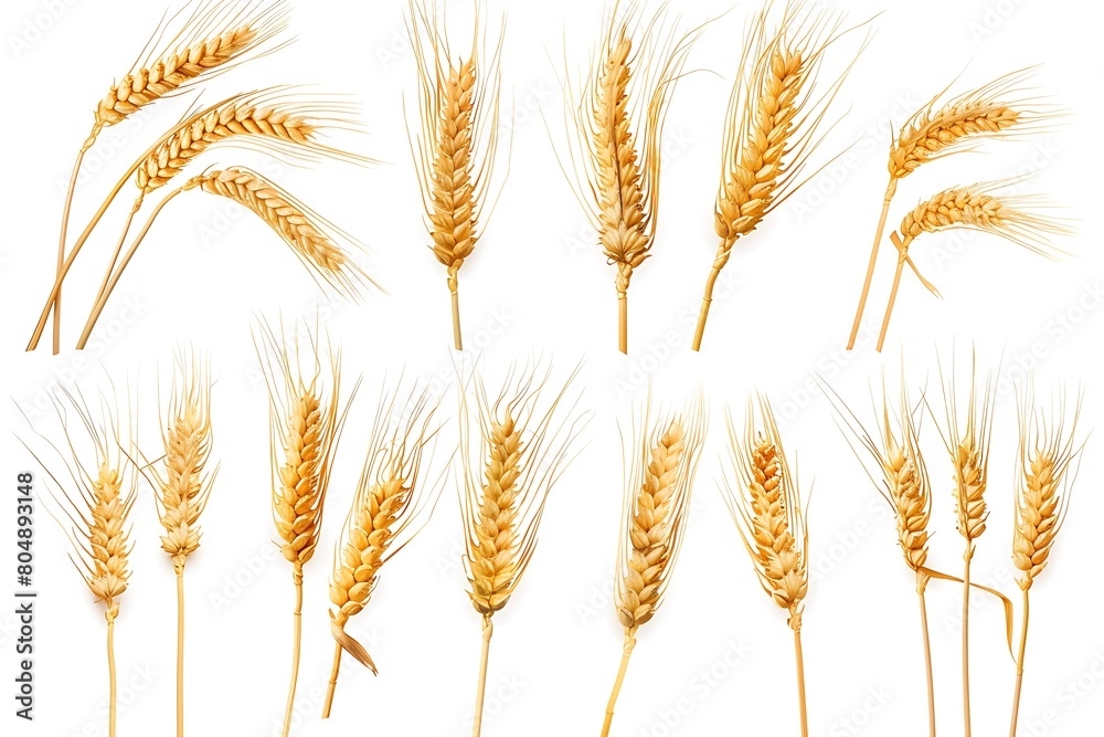 Wheat ears or heads set isolated on white background. Package design element. Generative Ai Wheat ears or heads set isolated on white background. Package design element. Generative Ai
